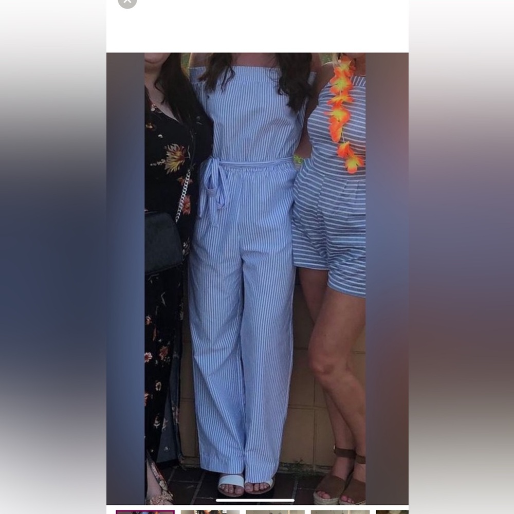 Blue and White Striped Jumpsuit